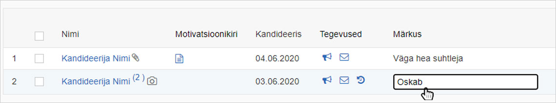 Kandideerijatele märkmete lisamine