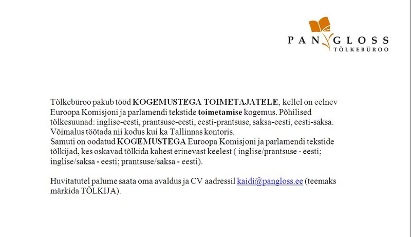 Tõlkebüroo Pangloss OÜ Toimetaja