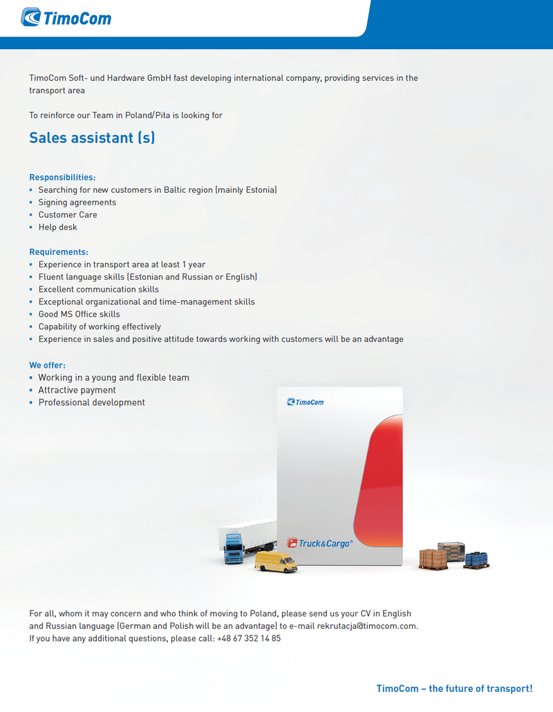 TimoCom Soft- und Hardware GmbH Sales assistant
