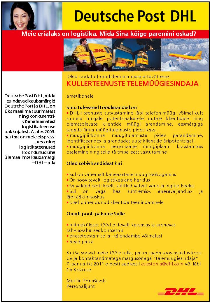 DHL Estonia AS Telemüügiesindaja