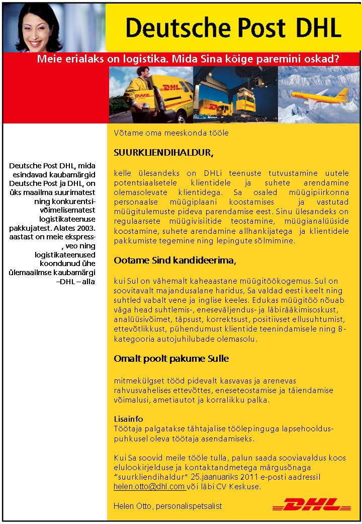 DHL Estonia AS Suurkliendihaldur