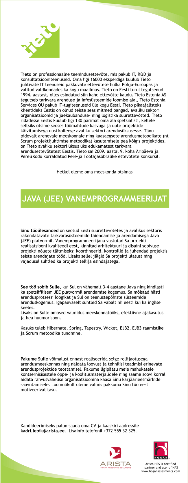 CVKeskus.ee klient Java (JEE) vanemprogrammeerija
