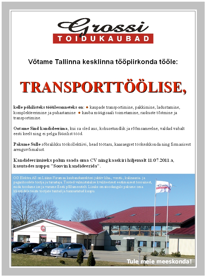 OG Elektra AS Transporttööline (Tallinna kesklinn)