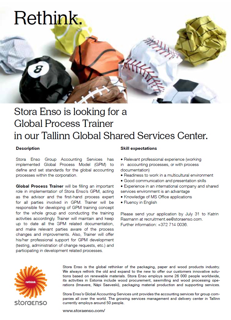 Stora Enso Global Accounting Services Global Process Trainer