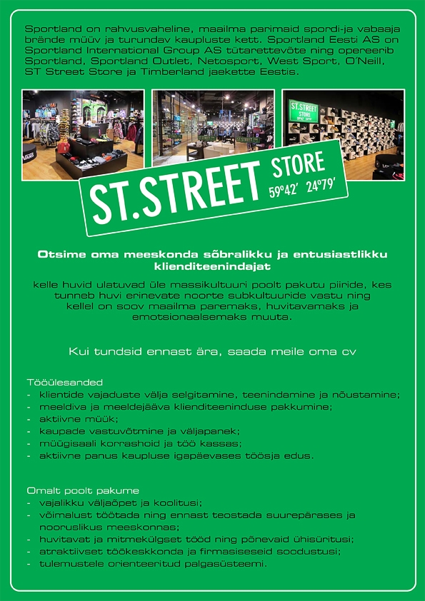 Sportland Eesti AS ST Street Store klienditeenindaja