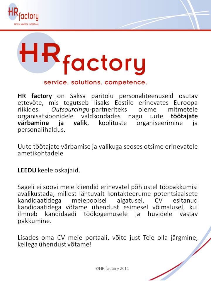HR factory OÜ Leedu keele oskaja