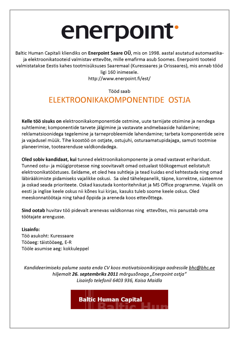 Baltic Human Capital Elektroonikakomponentide ostja