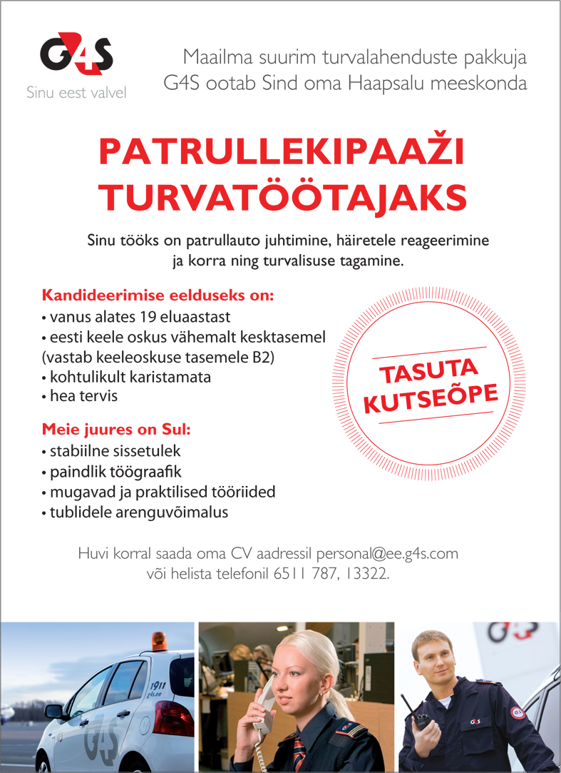 AS G4S Eesti Patrullekipaaži turvatöötaja (Haapsalu)