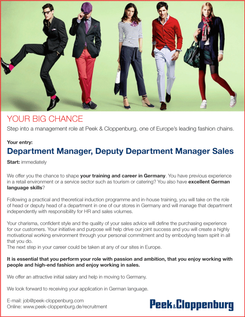 www.peek-cloppenburg.de/recruitment/ Department Manager/Deputy Department Manager