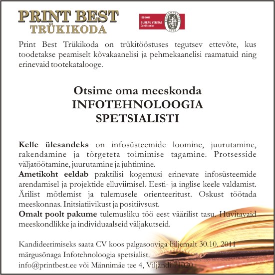 Print Best Trükikoda OÜ It-spetsialist