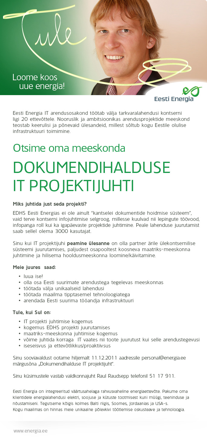 Eesti Energia Dokumendihalduse IT projektijuht