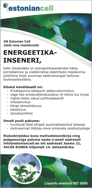 Estonian Cell AS Energeetikainsener