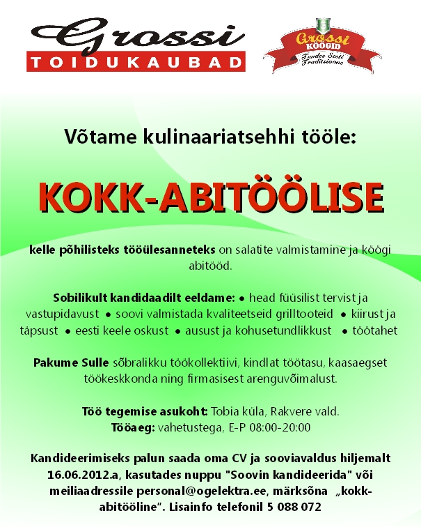CVKeskus.ee klient Kokk-abitööline (Kulinaariatsehh)