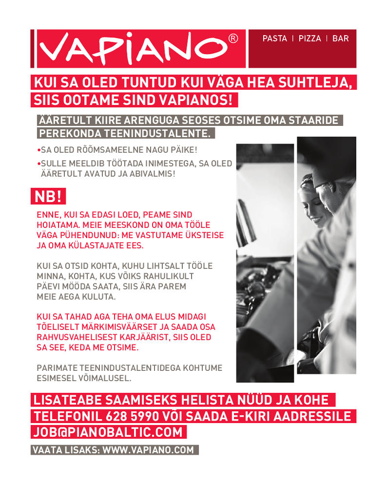 Piano Baltic Holding OÜ (Vapiano) Teenindustalent