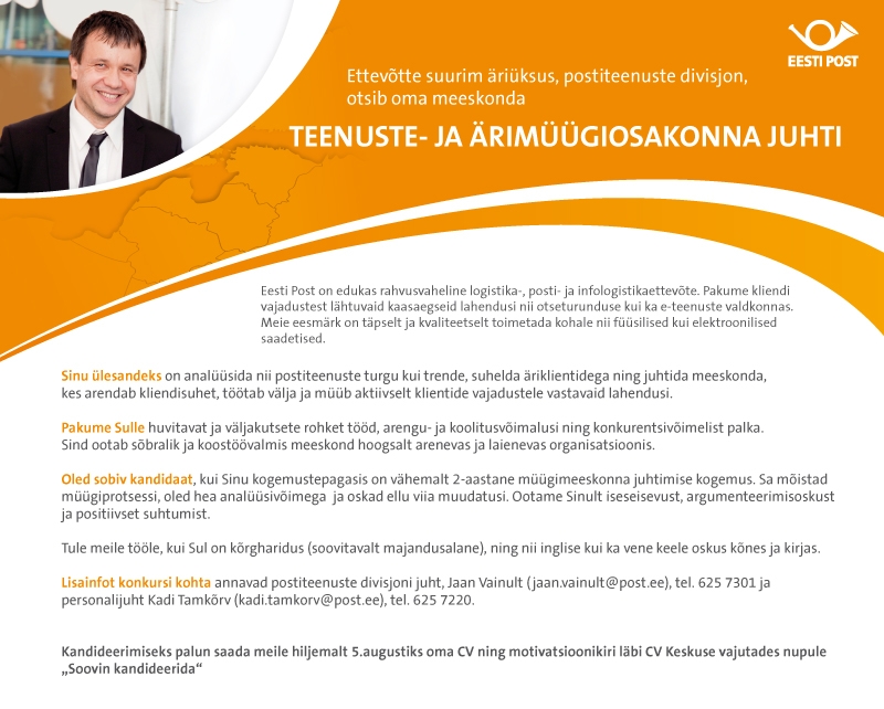 Eesti Post AS Teenuste - ja ärimüügiosakonna juht