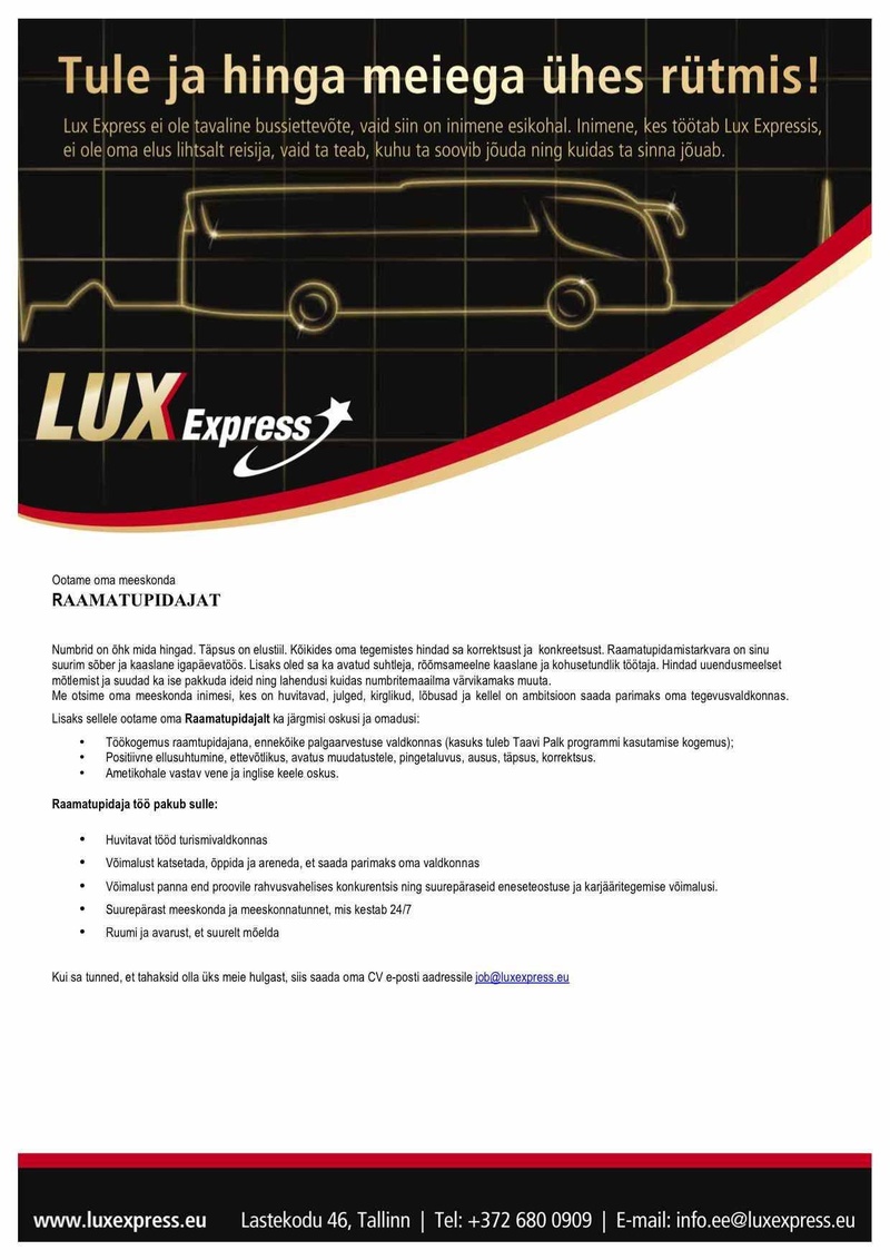 Lux Express Estonia AS Raamatupidaja