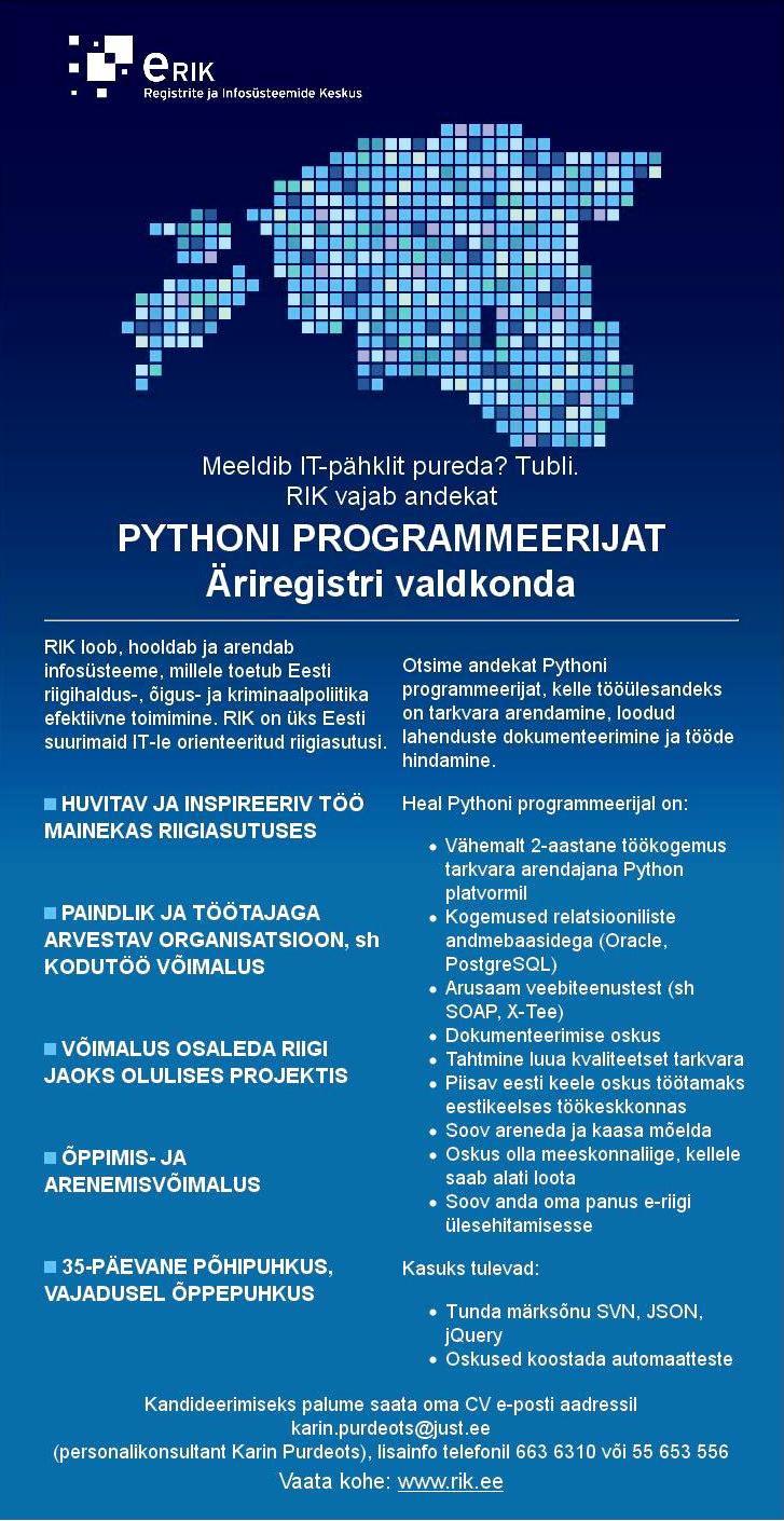 Registrite ja Infosüsteemide Keskus Pythoni programmeerija