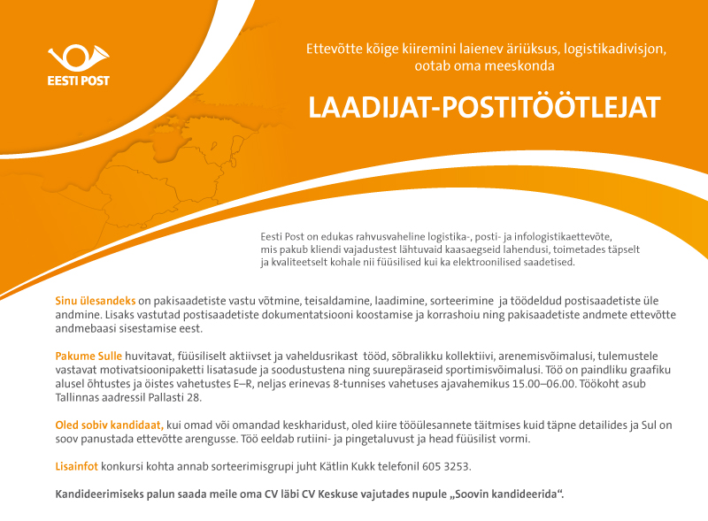 Eesti Post AS Laadija-postitöötleja (pakisorteerimisgrupp)