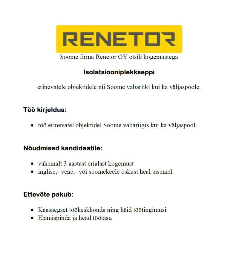 Renetor OY Isolatsiooniplekksepp