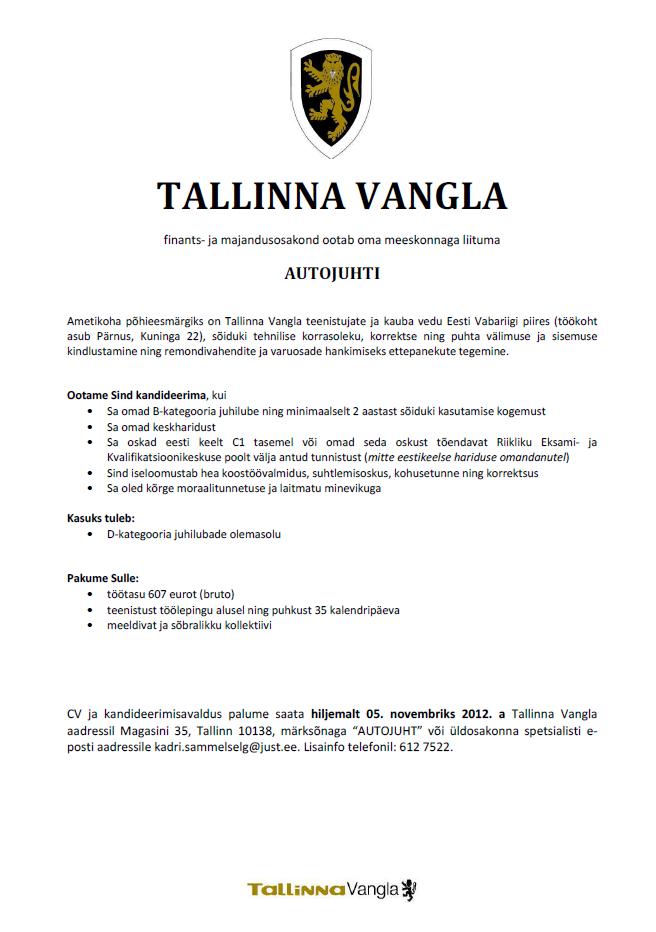 Tallinna Vangla AUTOJUHT
