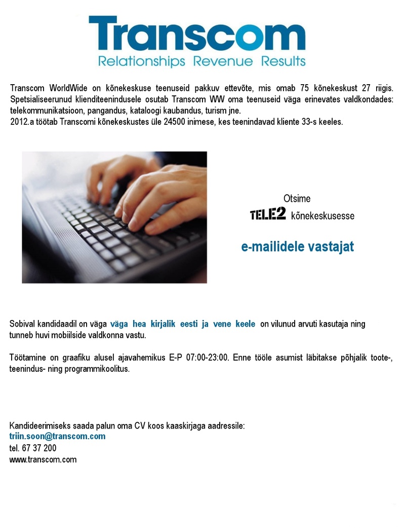Transcom Eesti OÜ E-mailidele vastaja