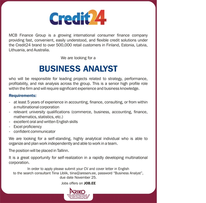 MCB Finance (Credit24) Business Analyst