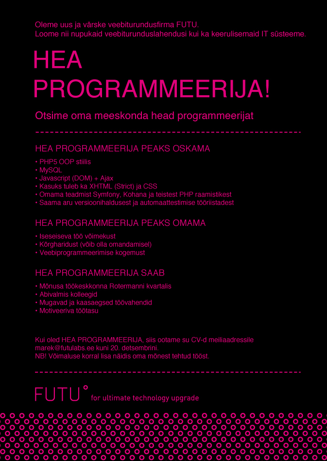 FUTU OÜ Programmeerija