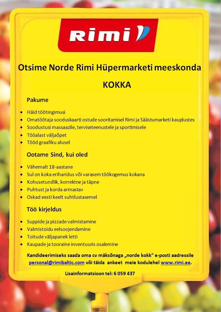 Rimi Eesti Food AS Kokk (Norde Rimi Hüpermarket)