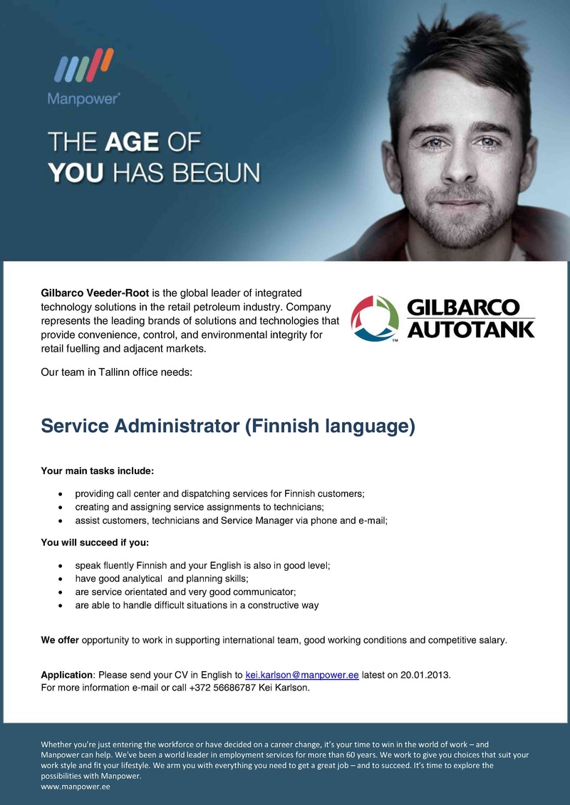Manpower OÜ Service Administrator (Finnish language)