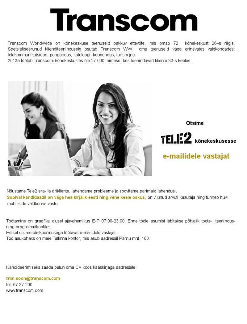 Transcom Eesti OÜ E-mailidele vastaja