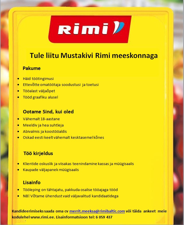 Rimi Eesti Food AS Kassateenindajad (Mustakivi Rimi hüpermarket)