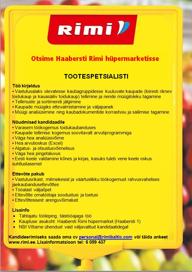 Rimi Eesti Food AS Tootespetsialist (Haabersti Rimi hüpermarket)