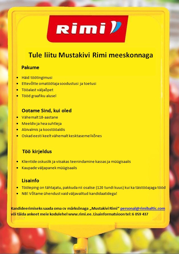 Rimi Eesti Food AS Kassateenindajad (Mustakivi Rimi)