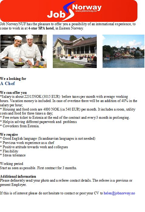 Wood Import Company OÜ Chef in a 4* hotel