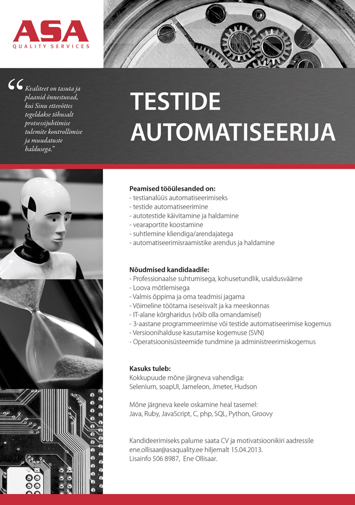 ASA Quality Services OÜ Testide automatiseerija