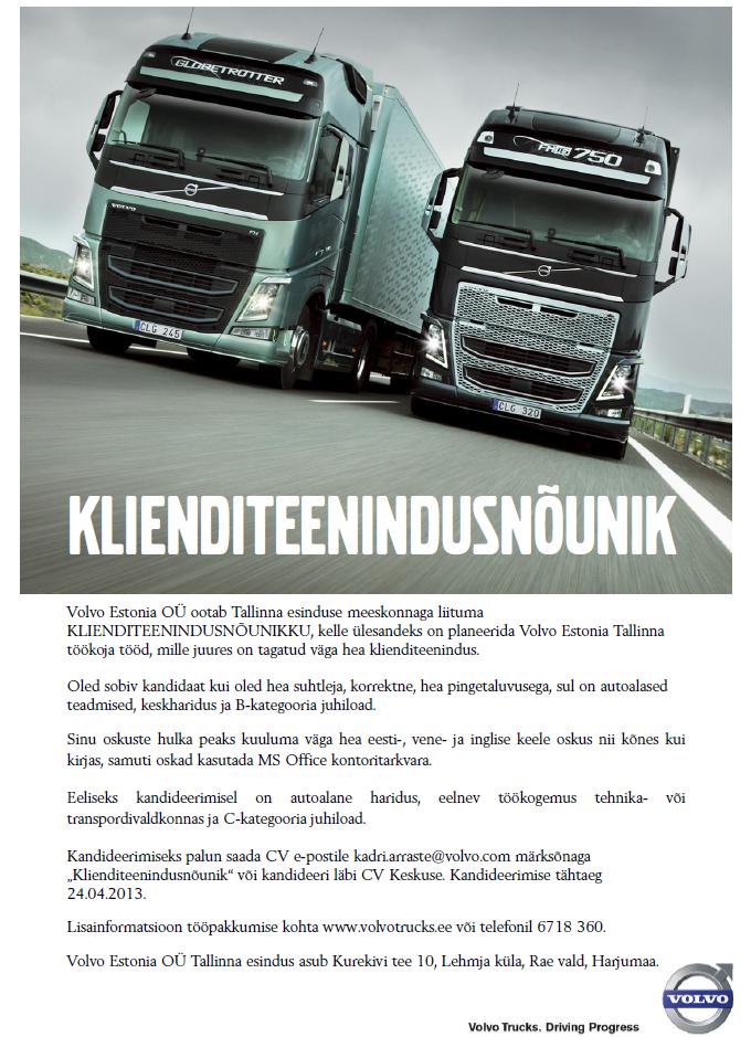 Volvo Estonia OÜ Klienditeenindusnõunik