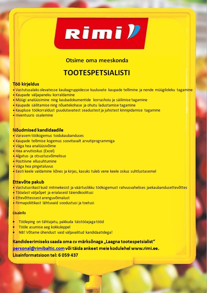 Rimi Eesti Food AS Tootespetsialist (Laagna Rimi Supermarket)