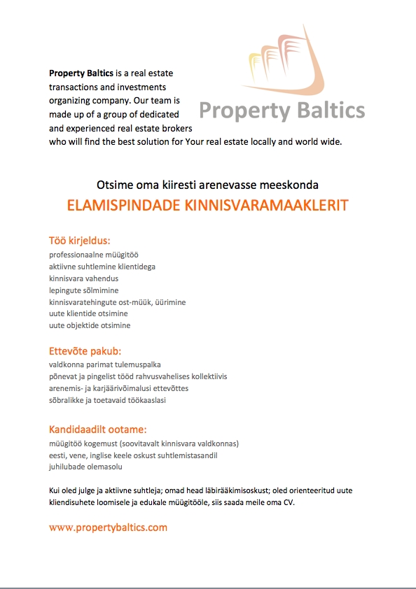 Property Baltics OÜ Kinnisvarakonsultant