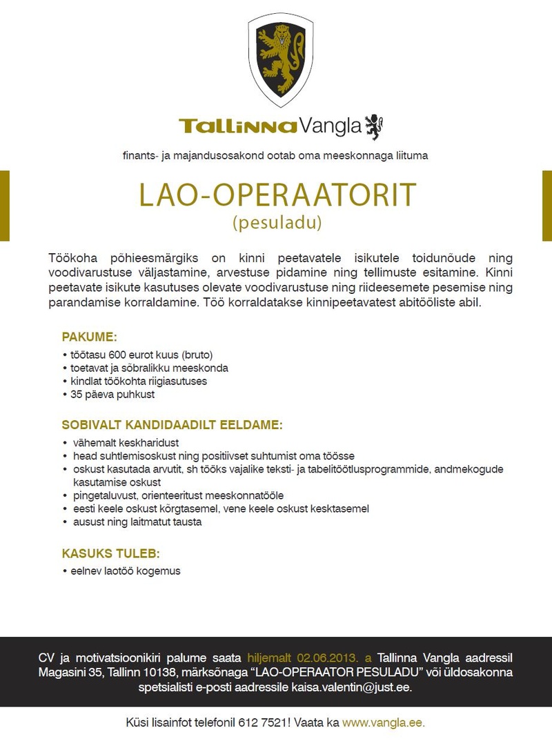 Tallinna Vangla Lao-operaator (pesuladu)