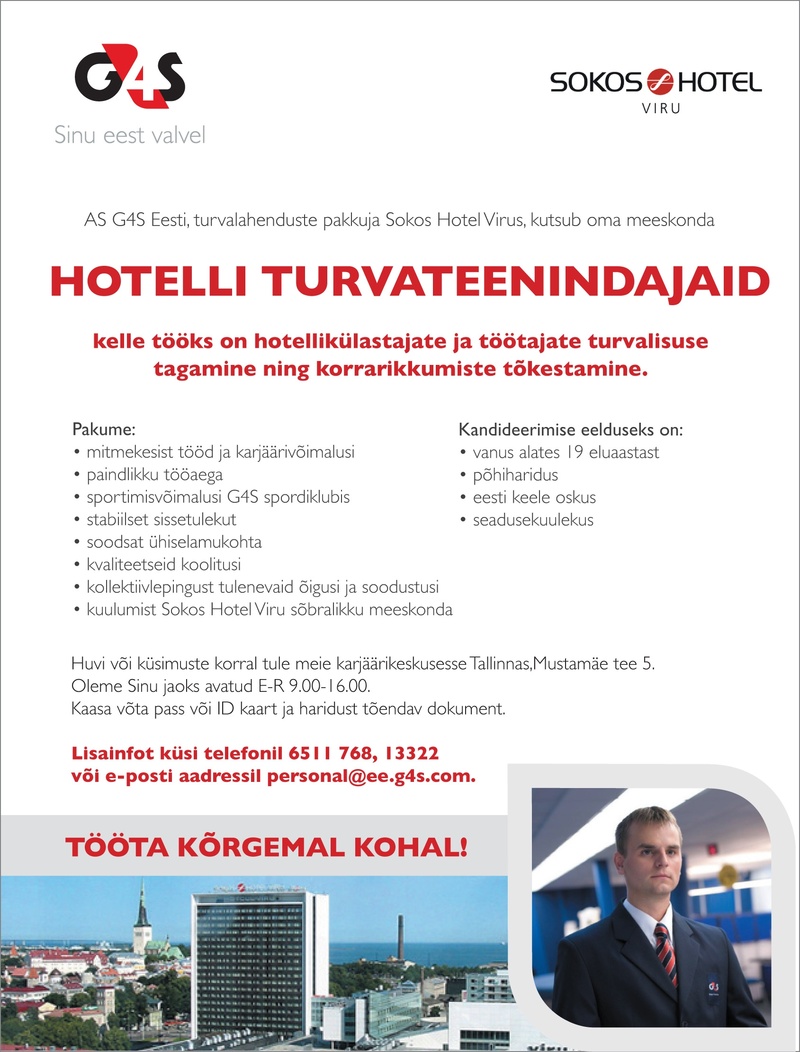 G4S Eesti AS Hotelli turvateenindaja (Sokos Hotel Viru )