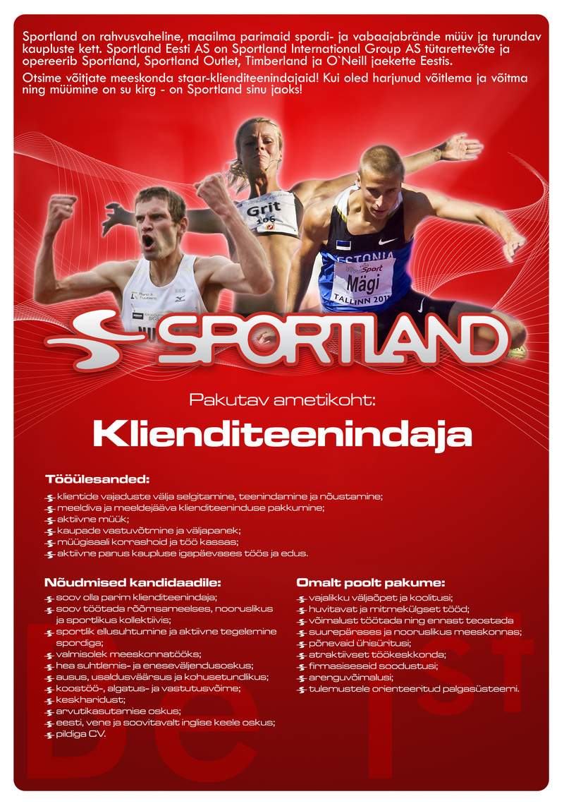 Sportland Eesti AS Sportland Tennis klienditeenindaja