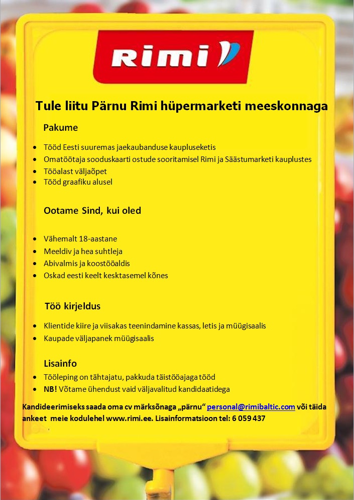 Rimi Eesti Food AS Teenindaja (Pärnu Rimi Hüpermarket)