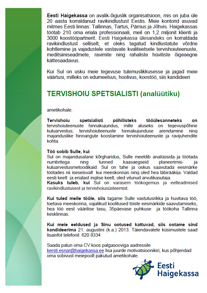 CVKeskus.ee klient TERVISHOIU SPETSIALIST (ANALÜÜTIK)