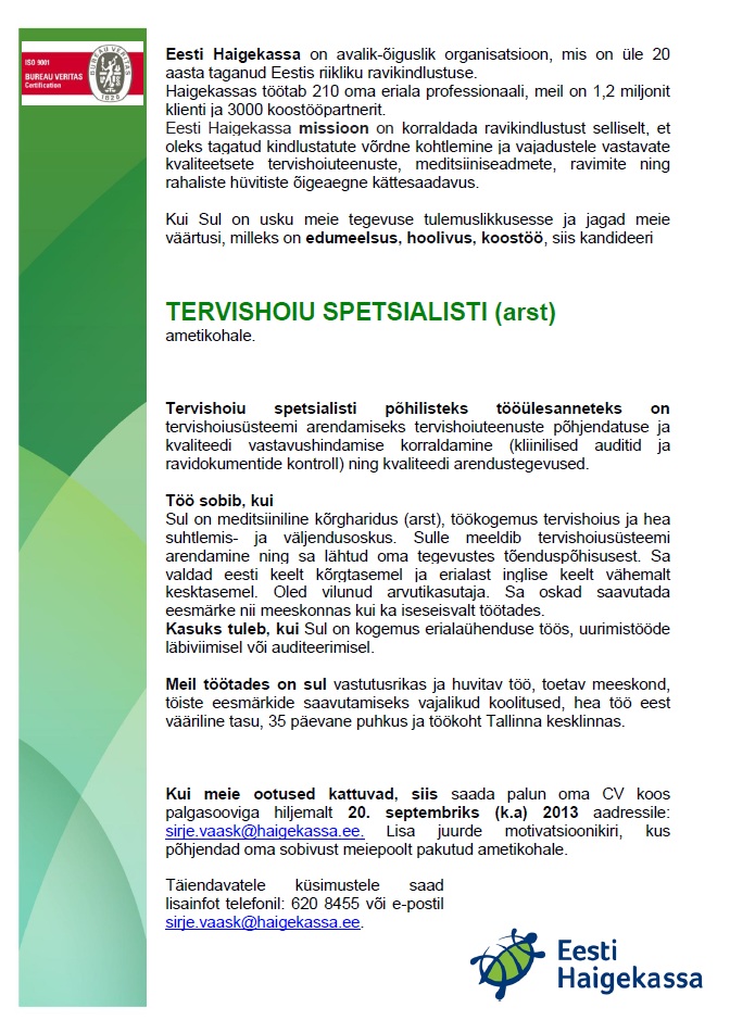 CVKeskus.ee klient TERVISHOIU SPETSIALIST (arst)