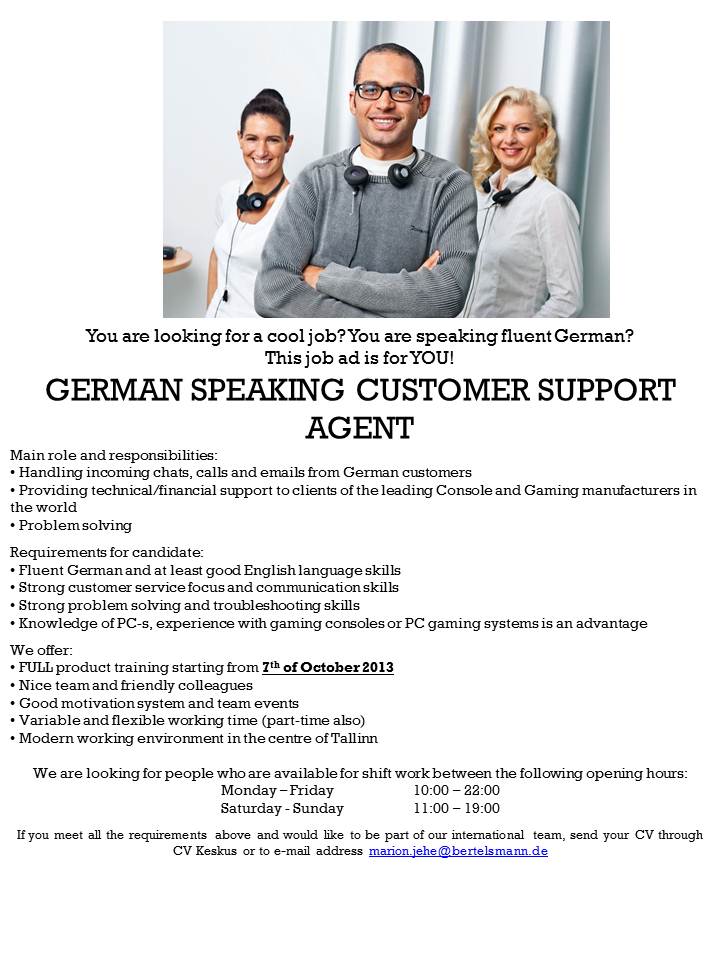 Arvato Services Estonia OÜ German speaking customer support agent