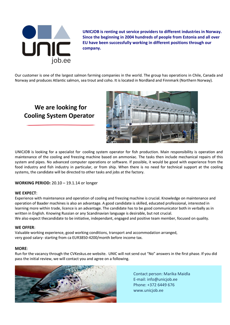 Unic Management OÜ Cooling system operator