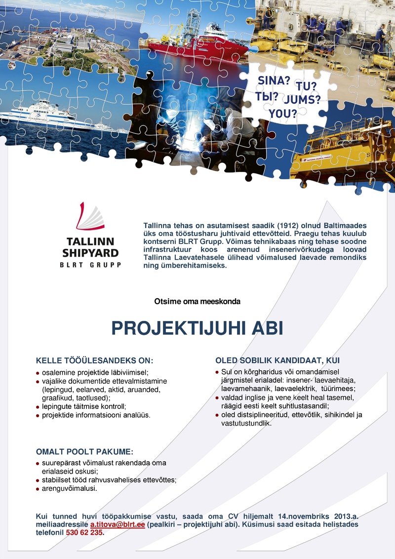 Tallinn Shipyard OÜ Projektijuhi abi