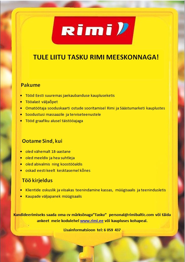 Rimi Eesti Food AS Teenindaja (Tartu Tasku Rimi Supermarket)