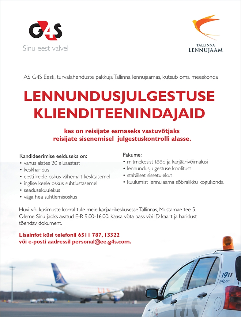 AS G4S Eesti Lennundusjulgestuse klienditeenindajaid