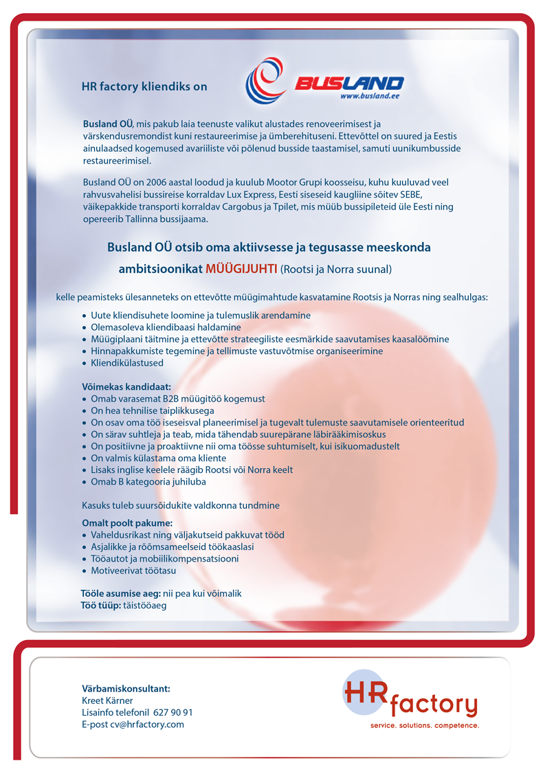 HR factory OÜ Müügijuht